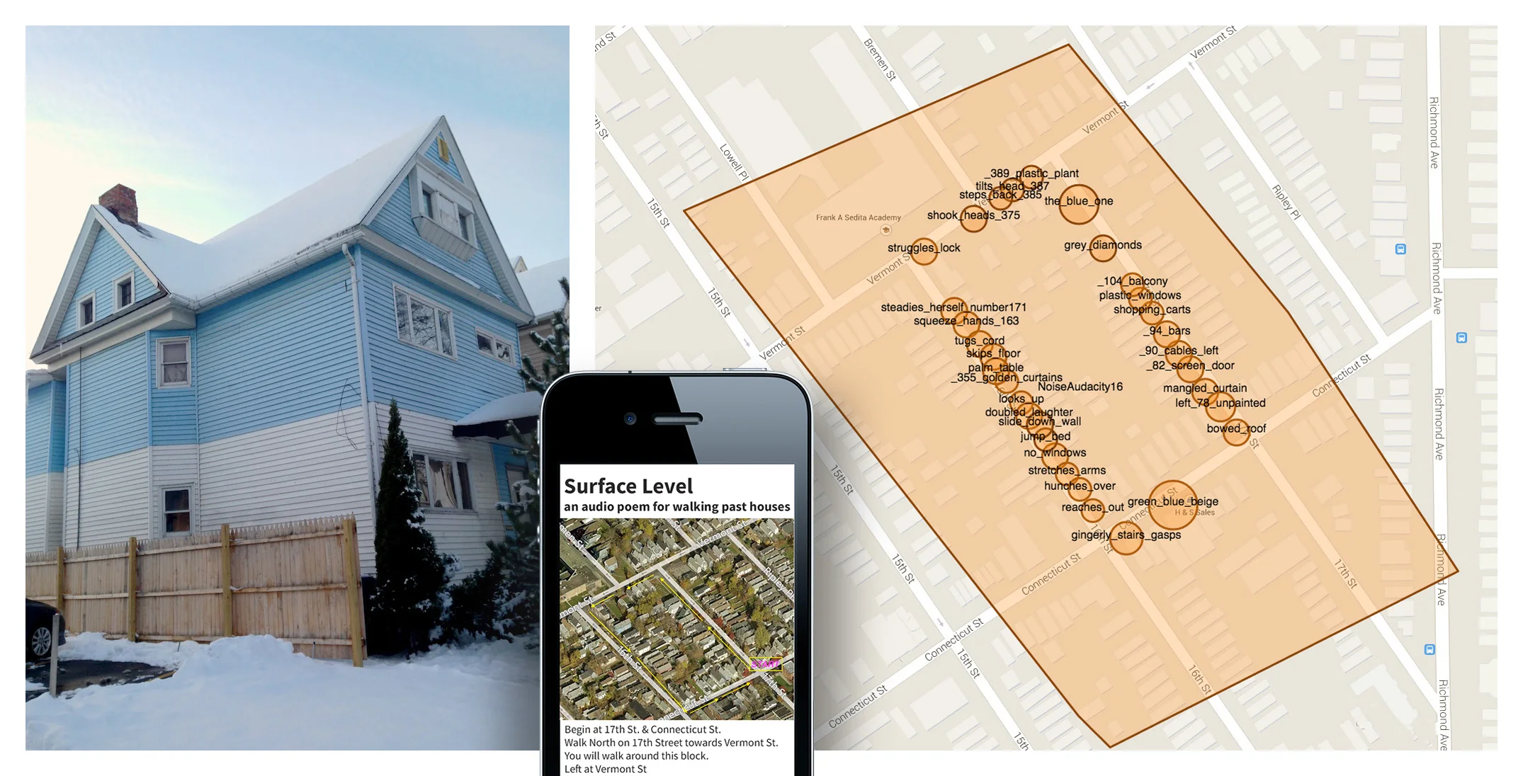 Audio walk created with AppFurnace software.Back-end map with 32 GPS triggered audio points.